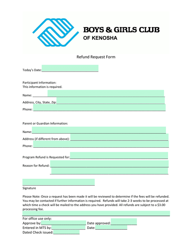 Refund Request Form screenshot