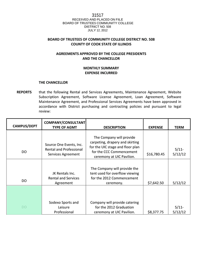 BOARD OF TRUSTEES OF COMMUNITY COLLEGE DISTRICT NO. 508 AGREEMENTS APPROVED screenshot