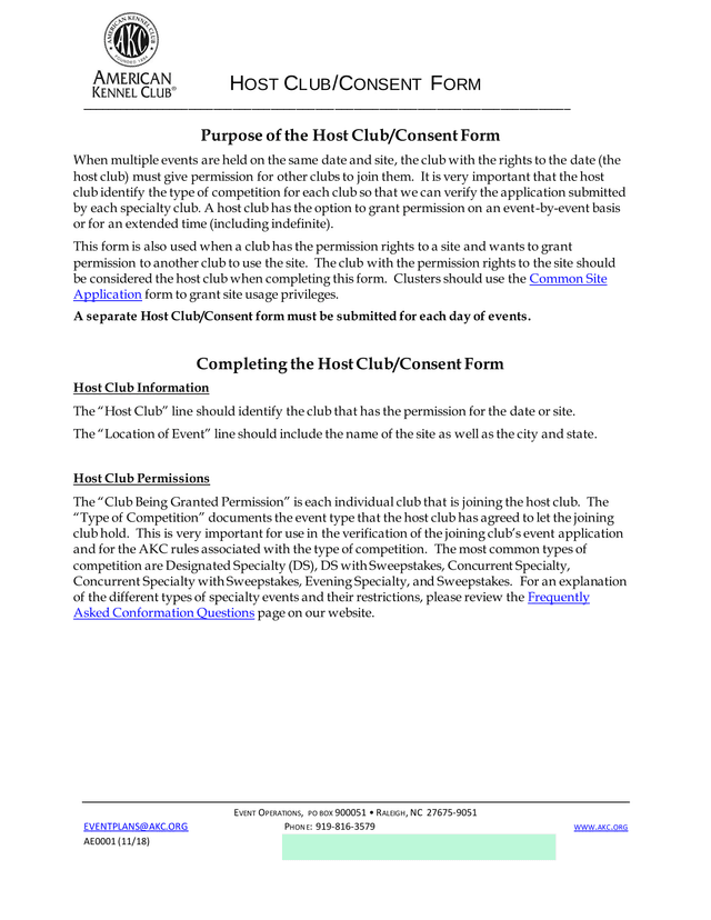Host ClubConsent Form screenshot