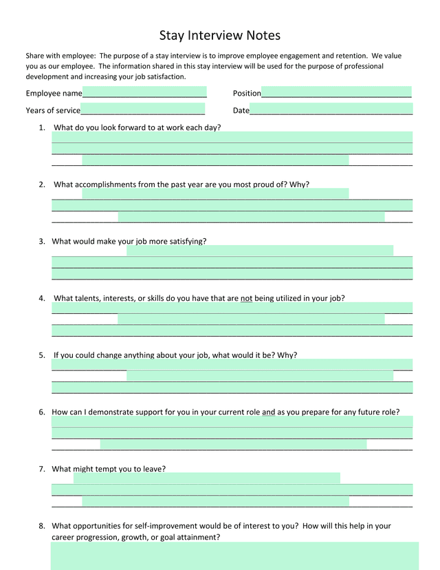 Stay Interview Notes screenshot