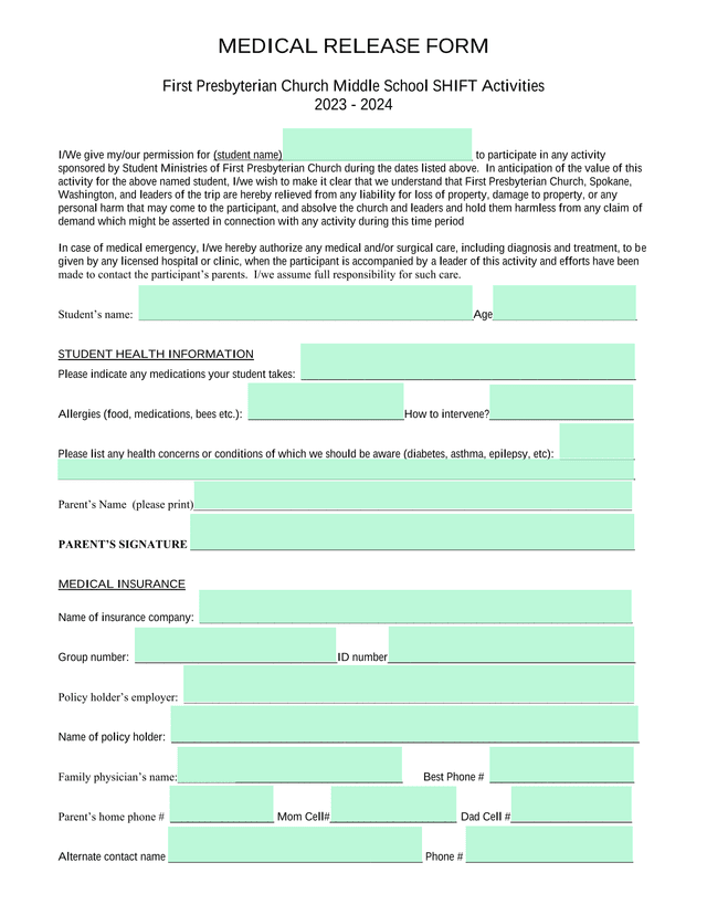 Medical Release Form screenshot