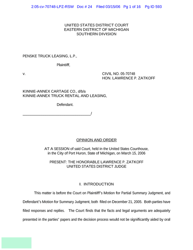 UNITED STATES DISTRICT COURT OPINION AND ORDER screenshot