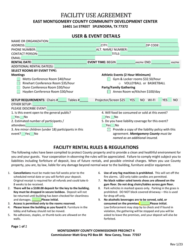 FACILITY USE AGREEMENT screenshot