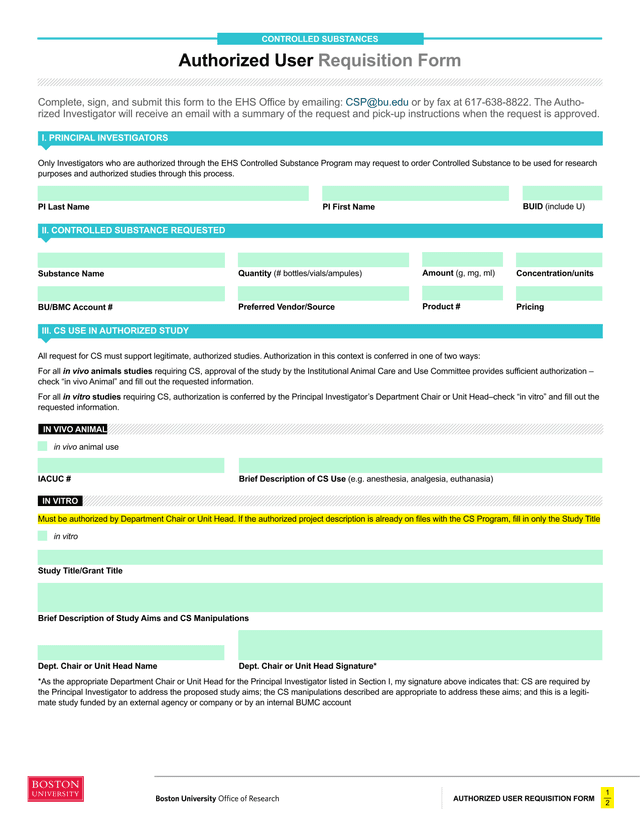 Authorized User Requisition Form screenshot