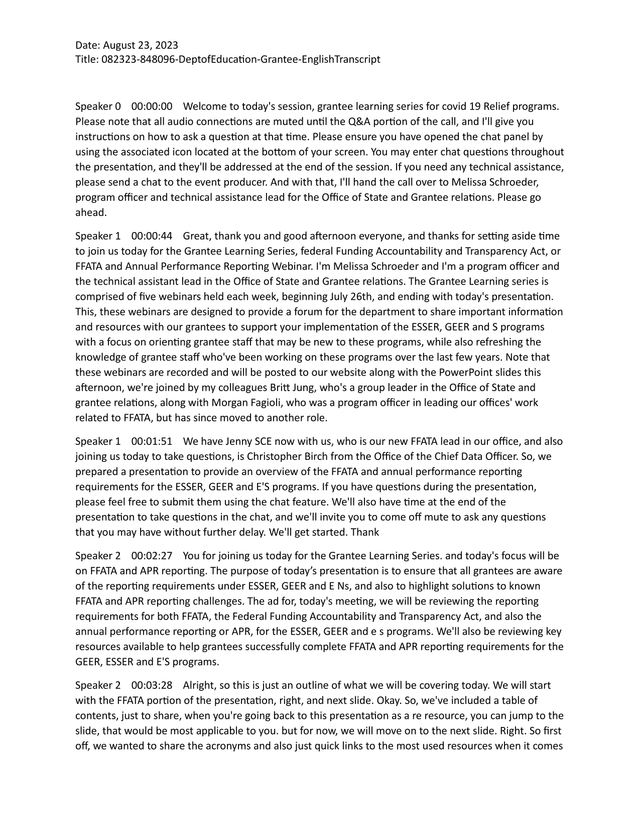 082323 848096 DeptofEducaon Grantee EnglishTranscript screenshot