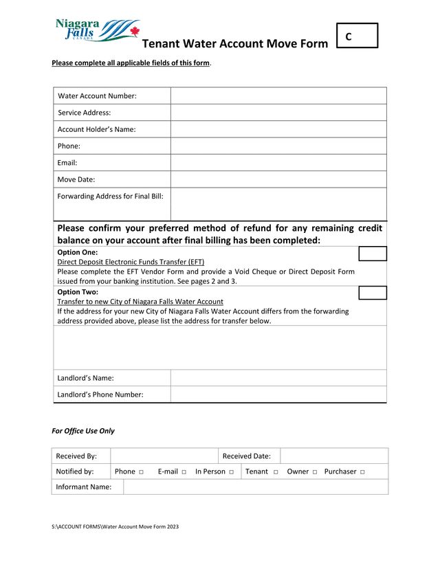 Tenant Water Account Move Form screenshot