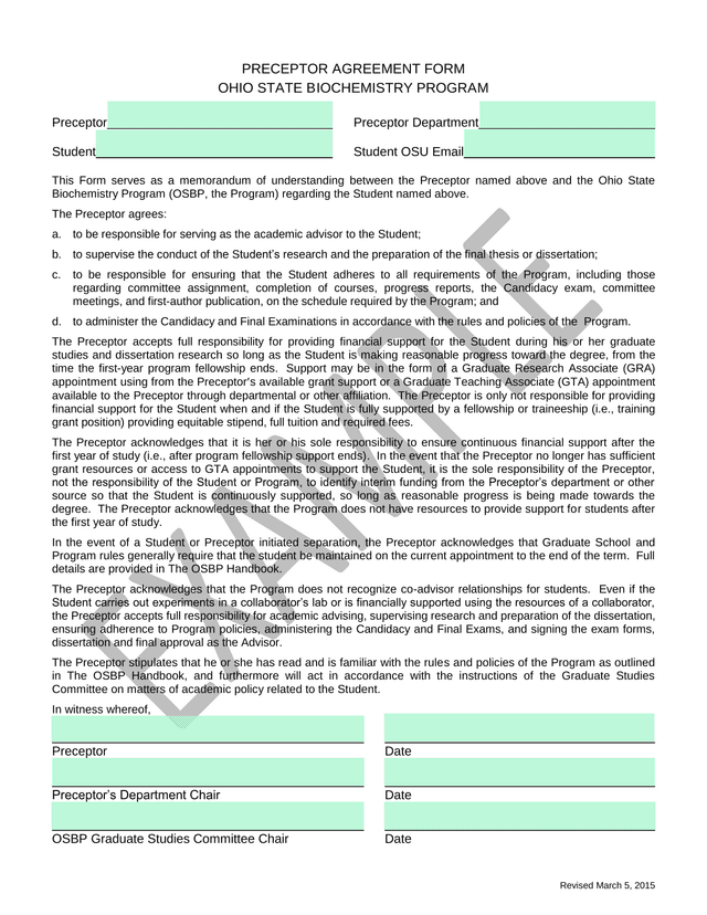 PRECEPTOR AGREEMENT FORM screenshot