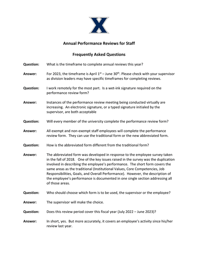 Annual Performance Reviews For Staff Frequently Asked Questions screenshot