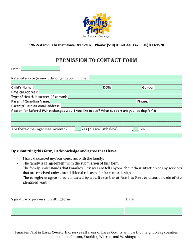 Permission To Contact Form screenshot