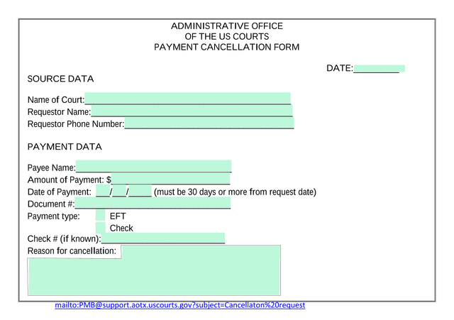 Payment Cancellation Form screenshot