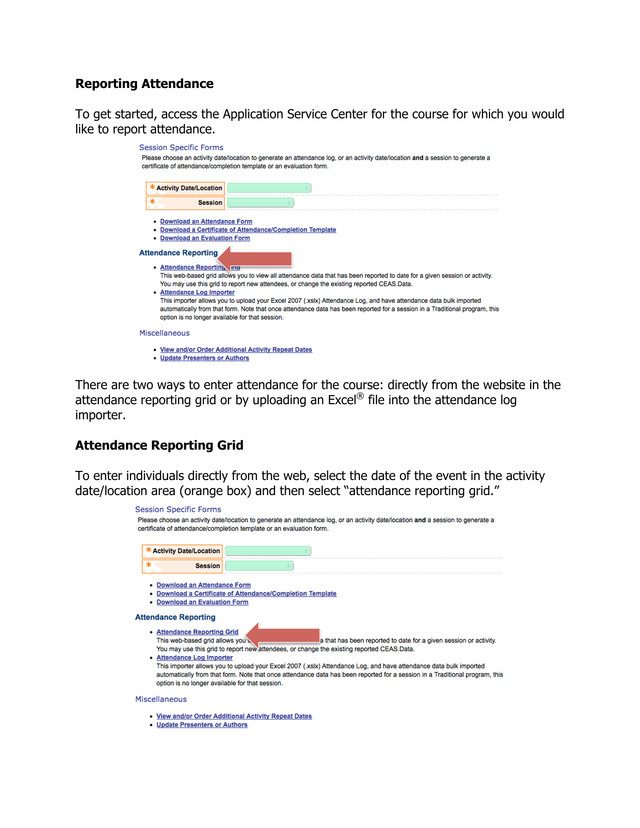 Reporting Attendance screenshot