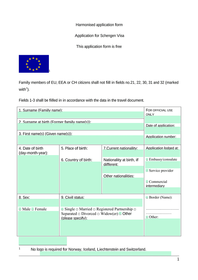 Harmonised Application Form For Schengen Visa screenshot