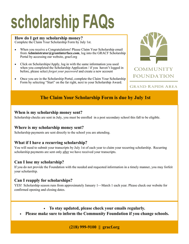Claim Your Scholarship Form screenshot