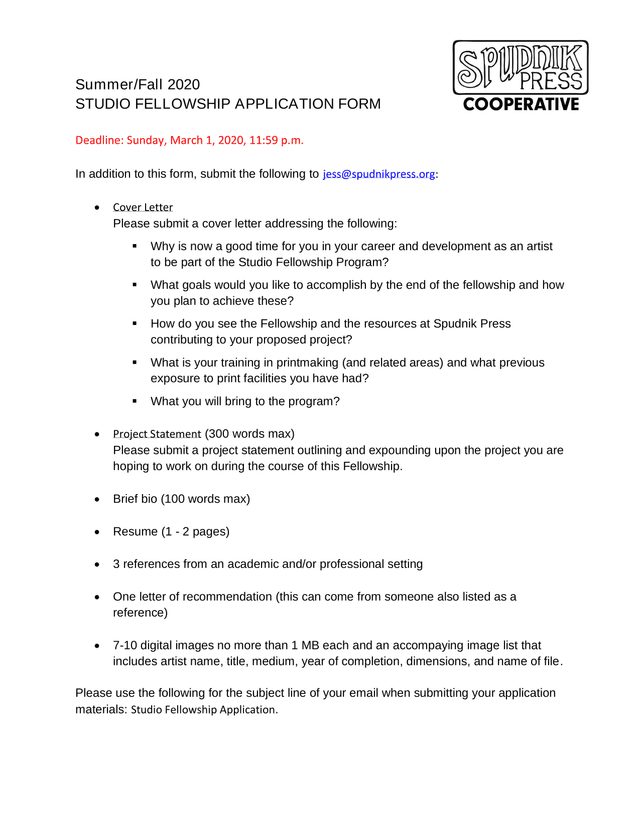 Studio Fellowship Application Form screenshot