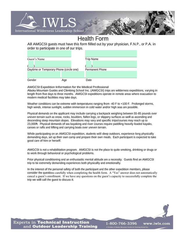 Health Form screenshot