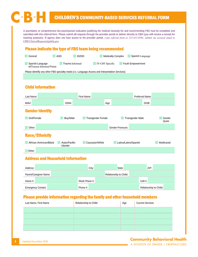 ChildrenS Community Based Services Referral Form screenshot