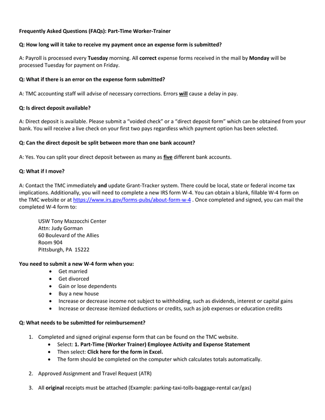 Frequently Asked Questions (FAQs) Part Time Worker Trainer screenshot