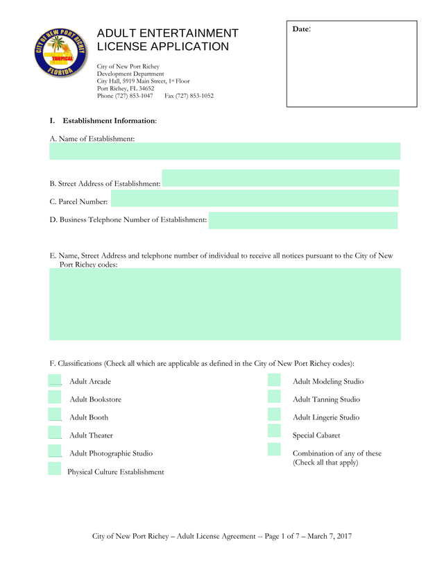 Adult Entertainment License Application screenshot