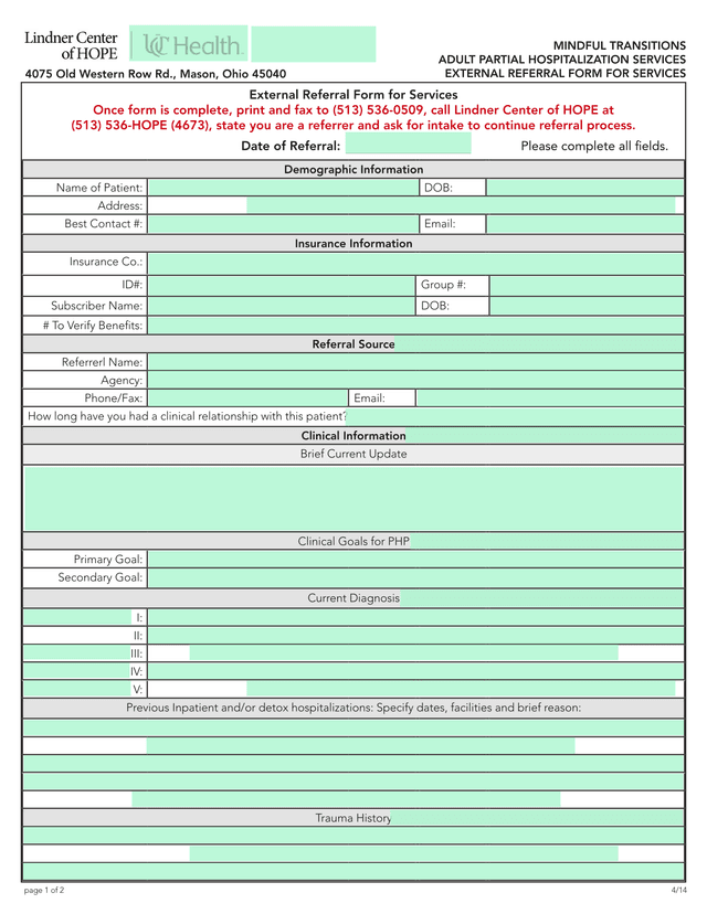 External Referral Form For Services screenshot