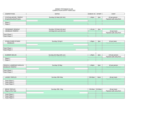 Jersey Petanque Club Competition Entry Form 2022 screenshot