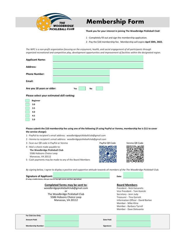 Membership Form screenshot