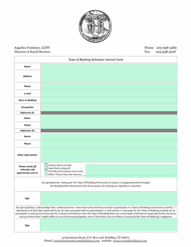 Town Of Redding Volunteer Interest Form screenshot