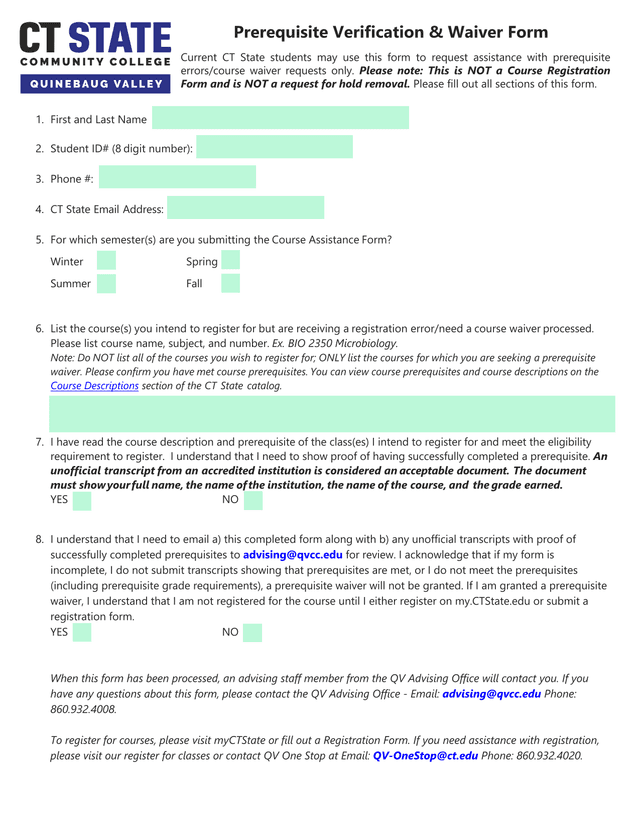 Prerequisite Verification  Waiver Form screenshot