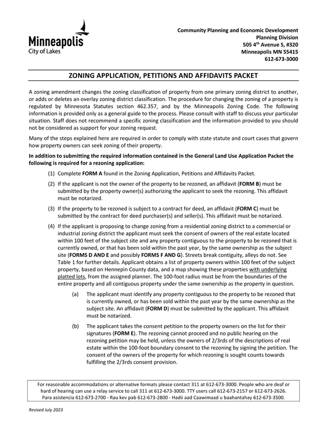 ZONING APPLICATION, PETITIONS AND AFFIDAVITS PACKET screenshot