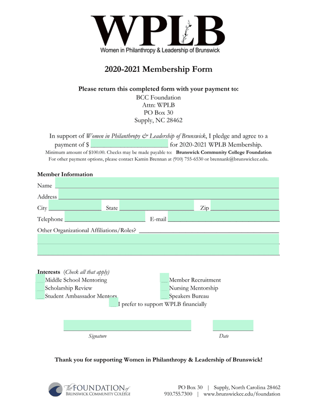 2020 2021 Membership Form screenshot