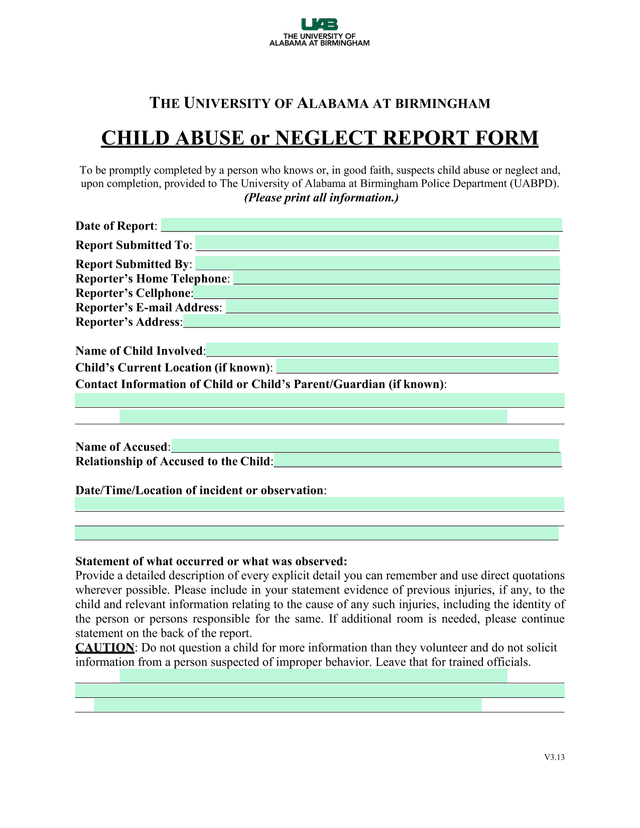 Child Abuse Or Neglect Report Form screenshot