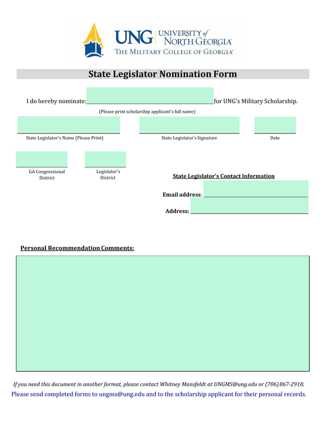 State Legislator Nomination Form screenshot