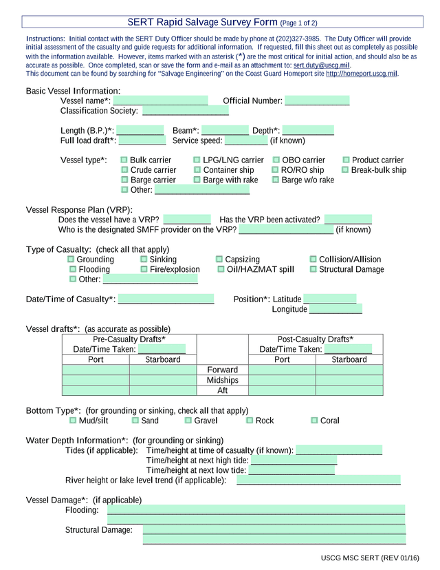 SERT Rapid Salvage Survey Form screenshot