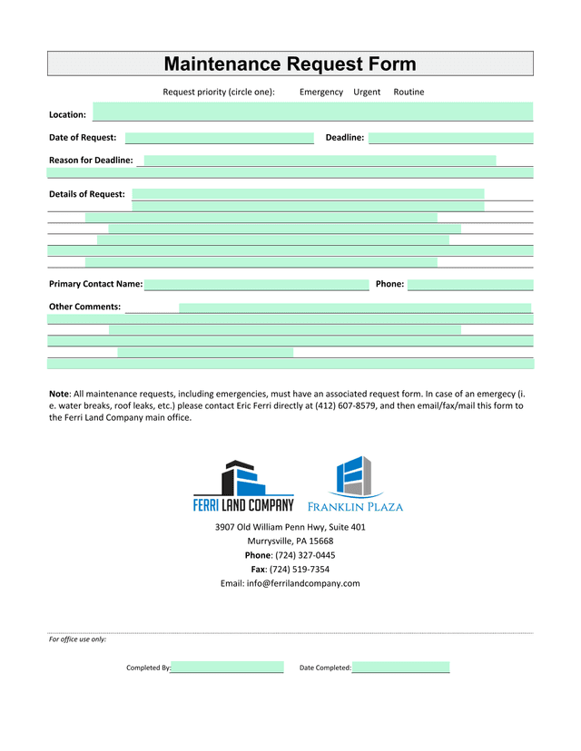 Maintenance Request Form screenshot