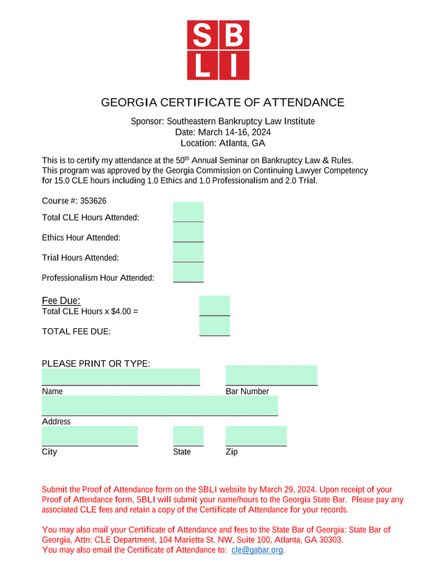 Georgia Certificate Of Attendance screenshot