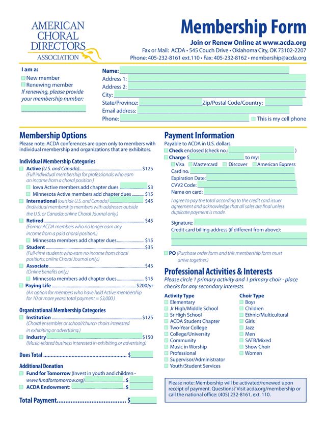 Membership Form screenshot