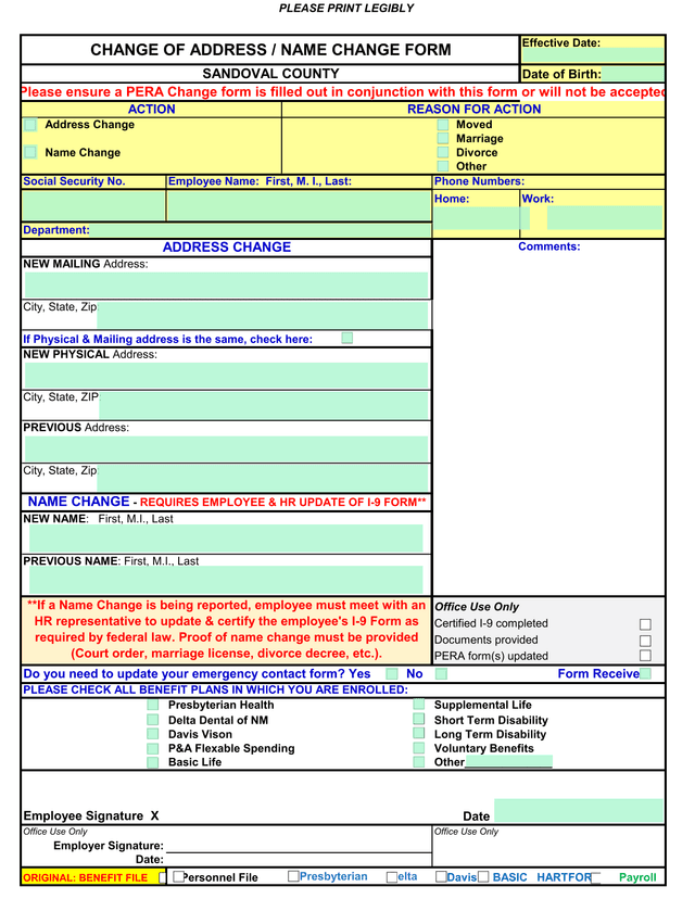 CHANGE OF ADDRESS  NAME CHANGE FORM screenshot