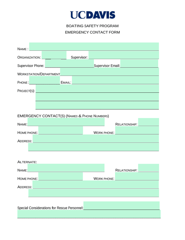 BOATING SAFETY PROGRAM EMERGENCY CONTACT FORM screenshot