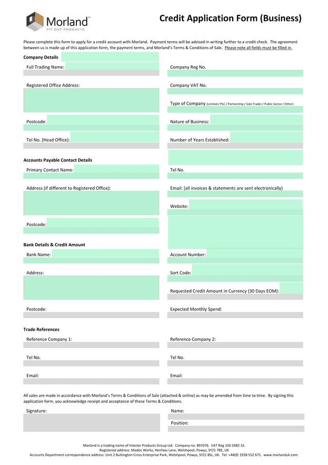 Credit Application Form (Business) screenshot
