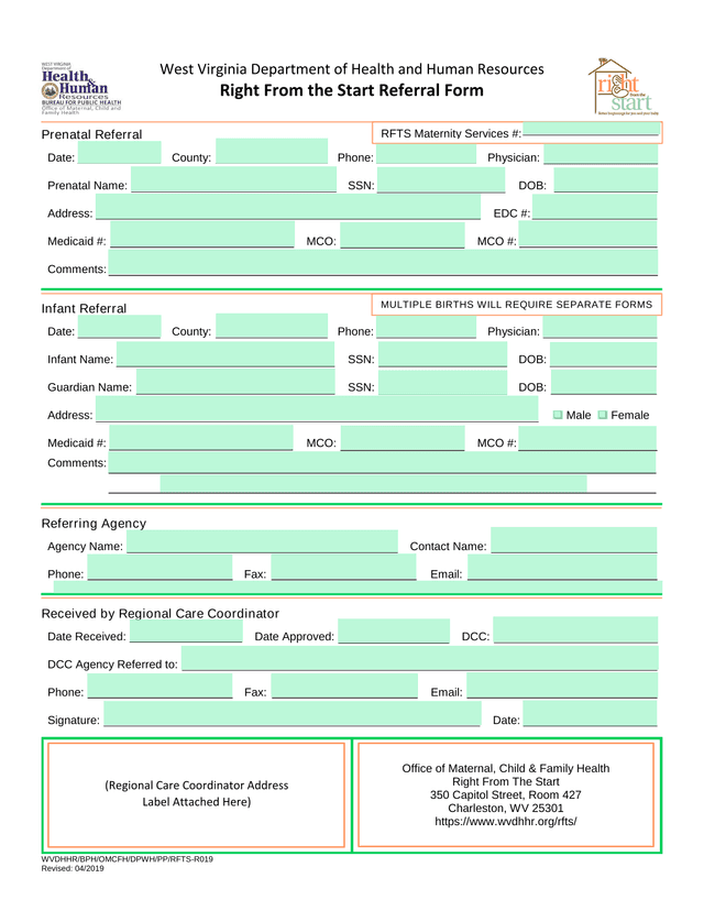 Right From The Start Referral Form screenshot