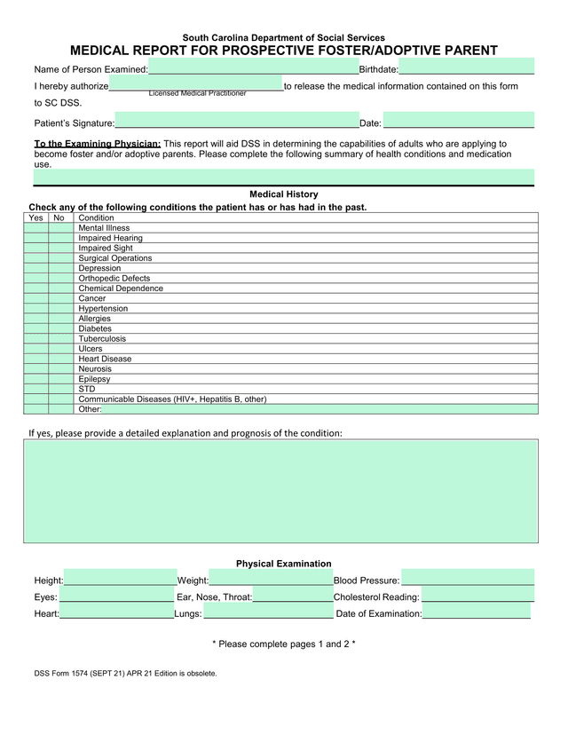Medical Report For Prospective FosterAdoptive Parent screenshot