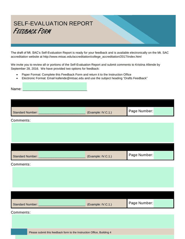 Self Evaluation Report Feedback Form screenshot