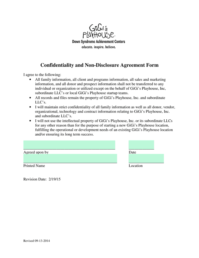 Confidentiality And Non Disclosure Agreement Form screenshot