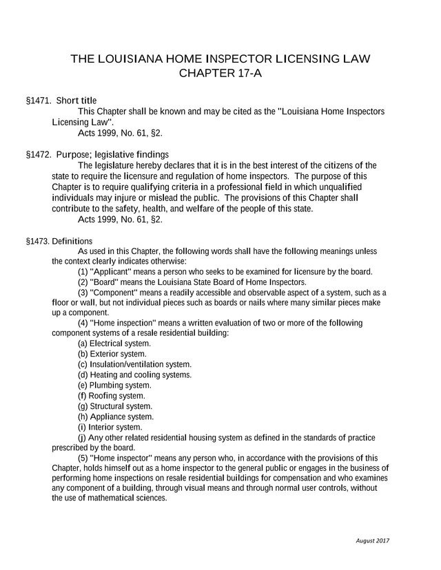 The Louisiana Home Inspector Licensing Law screenshot