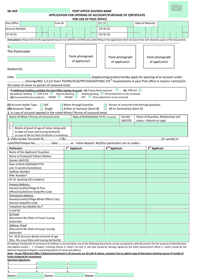 Post Office Savings Bank   Application For Opening Of AccountPurchase Of Certificate screenshot