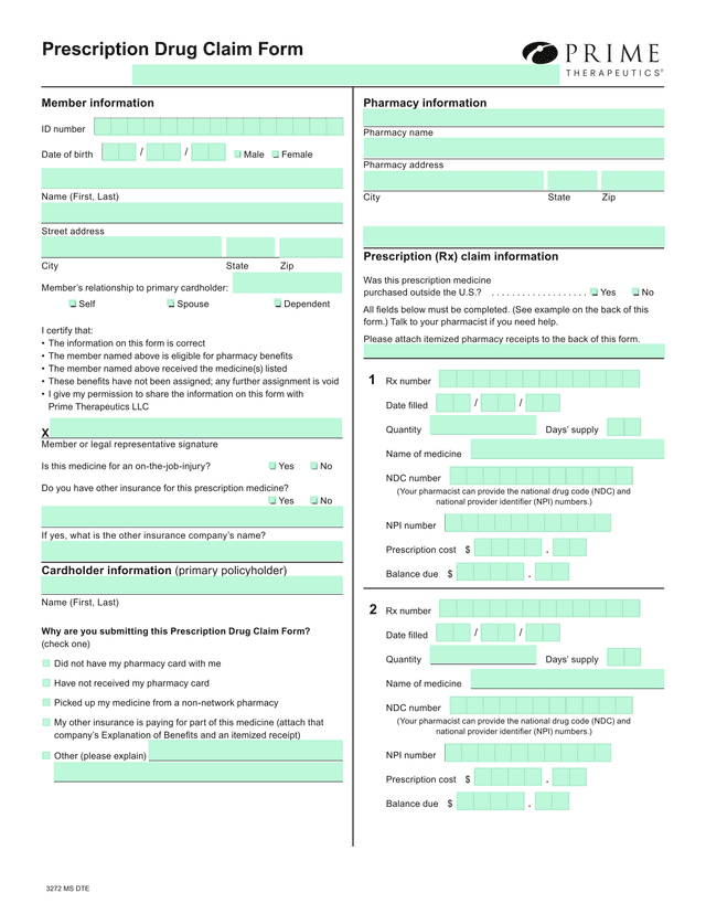 Prescription Drug Claim Form screenshot