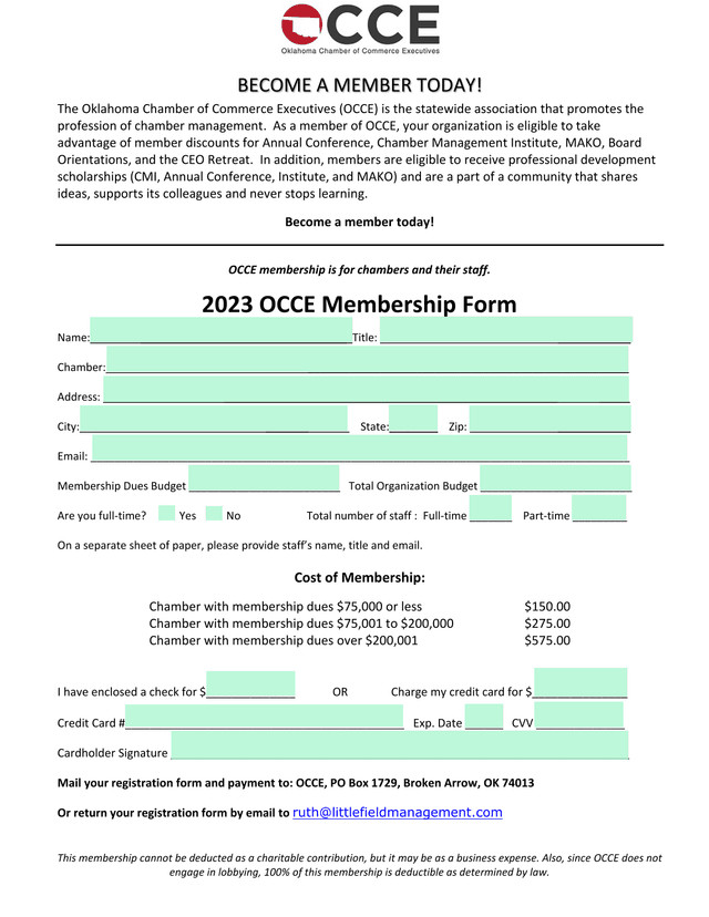 2023 OCCE Membership Form screenshot