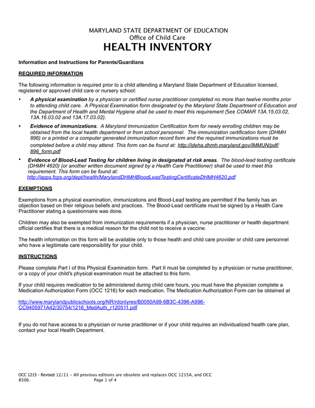Maryland State Department Of Education Health Inventory screenshot