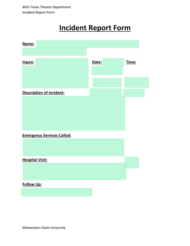 Incident Report Form screenshot