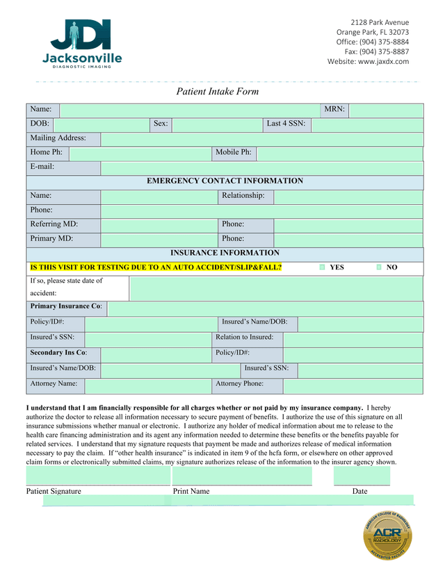 Patient Intake Form screenshot