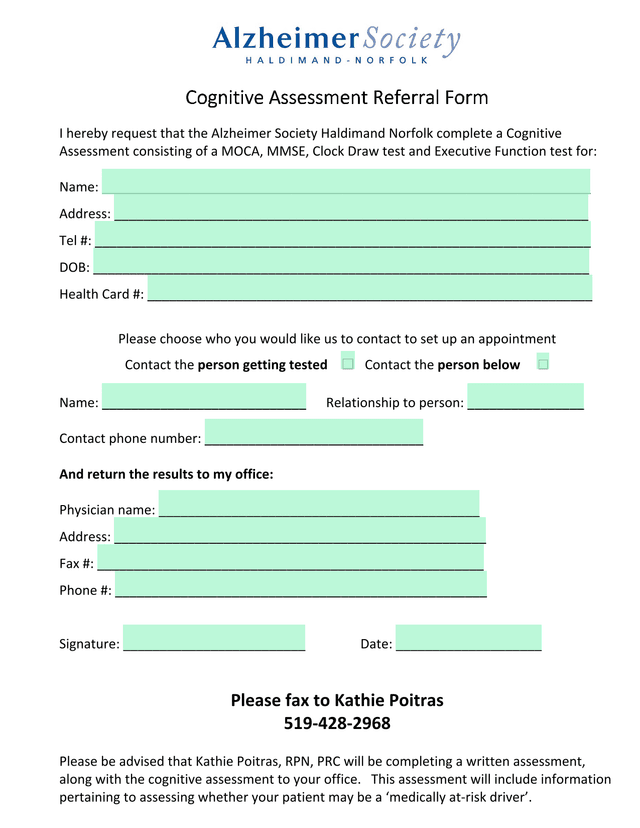 Cognitive Assessment Referral Form screenshot